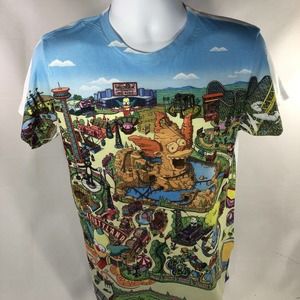 Universal Studios Simpsons Krustyland All Over Front Print T Shirt Krusty Clown